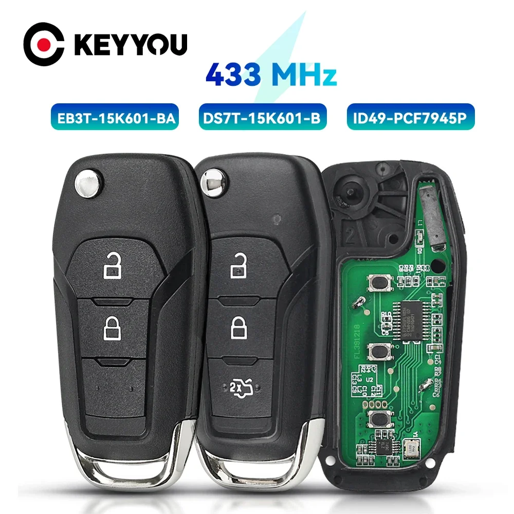 KEYYOU 1PCS NUOVA Chiave A Distanza ID49 433Mhz DS7T-15K601-B /EB3T-15K601-BA Per Ford F150 Ranger Galaxy S-Max KA + Mondeo V