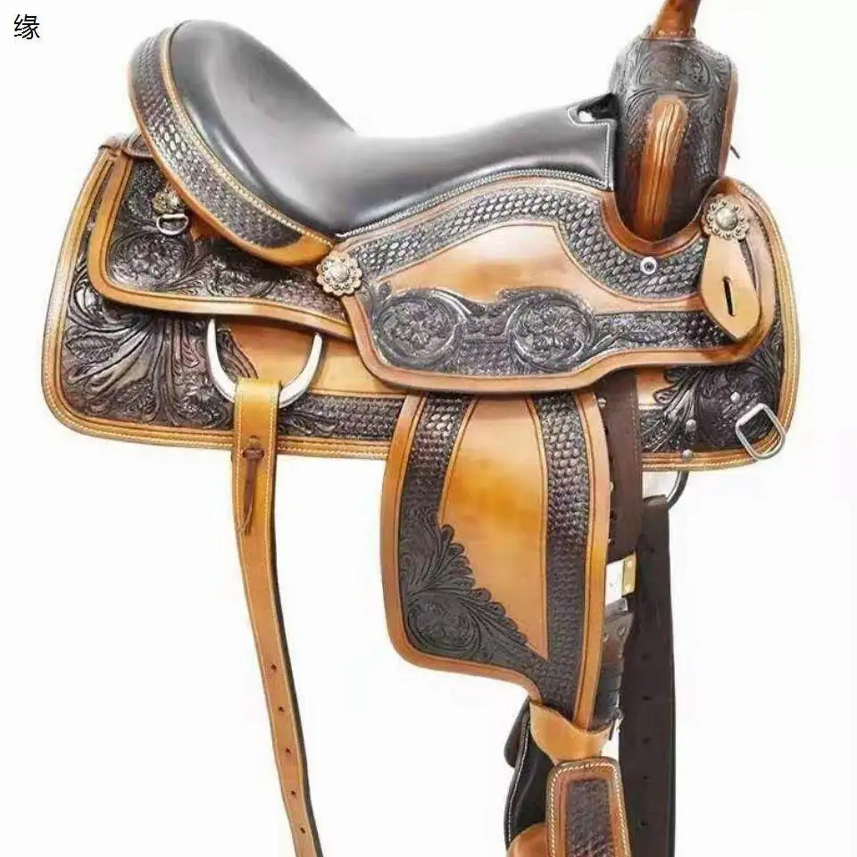 Leather Western Saddle, Carved Pure Leather Horse Saddle, Wild Ride Western Saddle Full Accessories