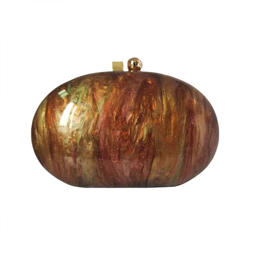 Oval Marble Party Dinner Bags Women Luxury Purses Handbags Party Evening Bag Acrylic Clutch Resin Chains Shoulder Crossbody Bag