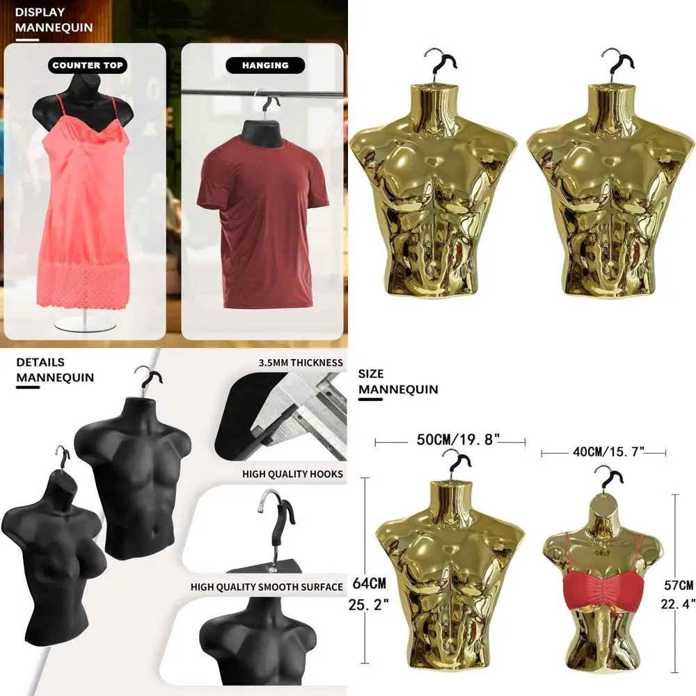 

Gold Male Mannequin with Hollow Back and Metal Stand for Hanging Accessories