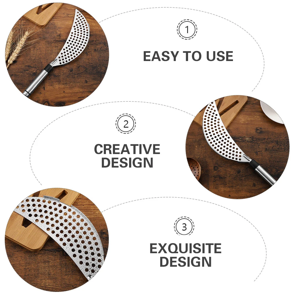 

Stainless Steel H held Strainer Crescent Pan Drainer Kitchen Sieve High Quality Mirror Polished Comfortable H Evenly Mesh