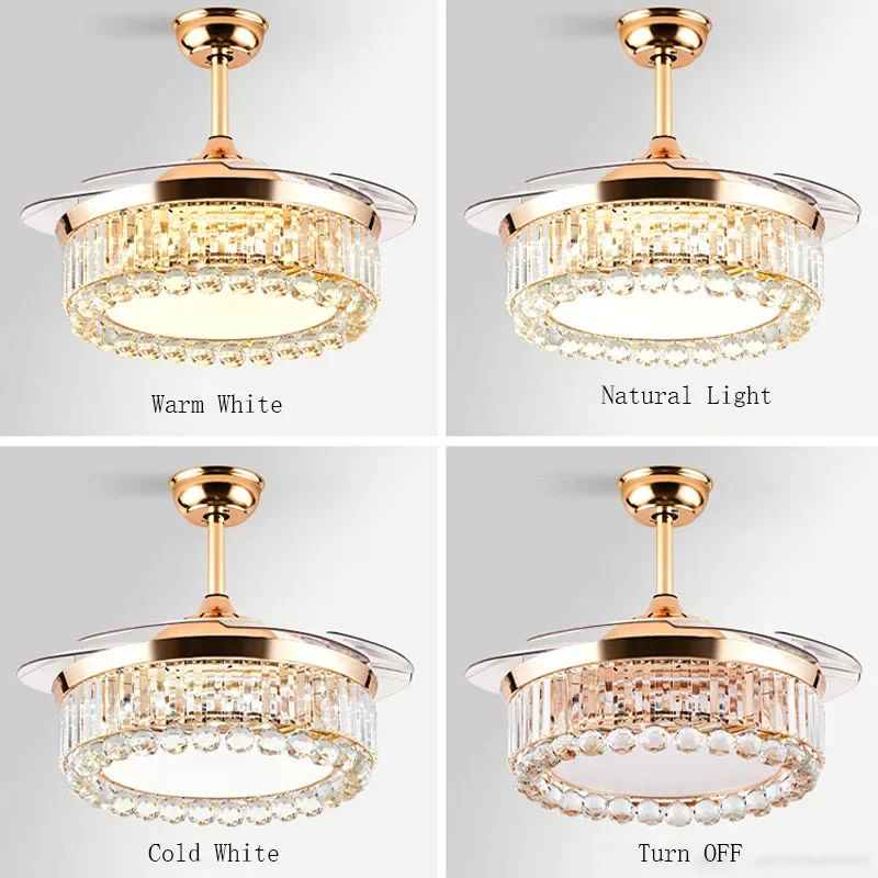 Led Luxury Gold Crystal Ceiling Fan With Lights 42 Inch Remote Control 110V 220 V Ceiling Fan Nordic Home Decorative Fans Light - Image 5