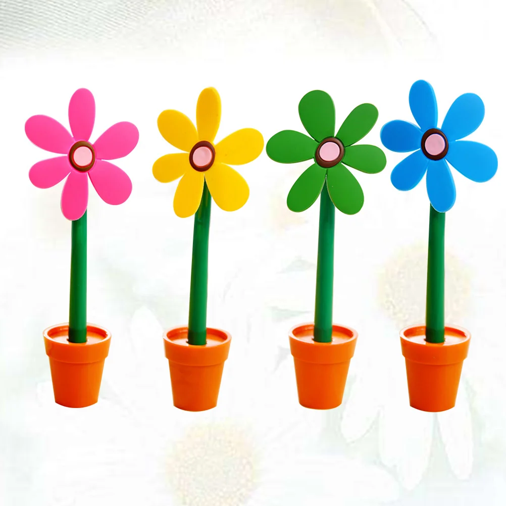 

4 Pcs Adorable Sunflower Ball Point Pen Roller Pen Stationery Office School Supplies Students Children Gift - 05mm/Black (Gree