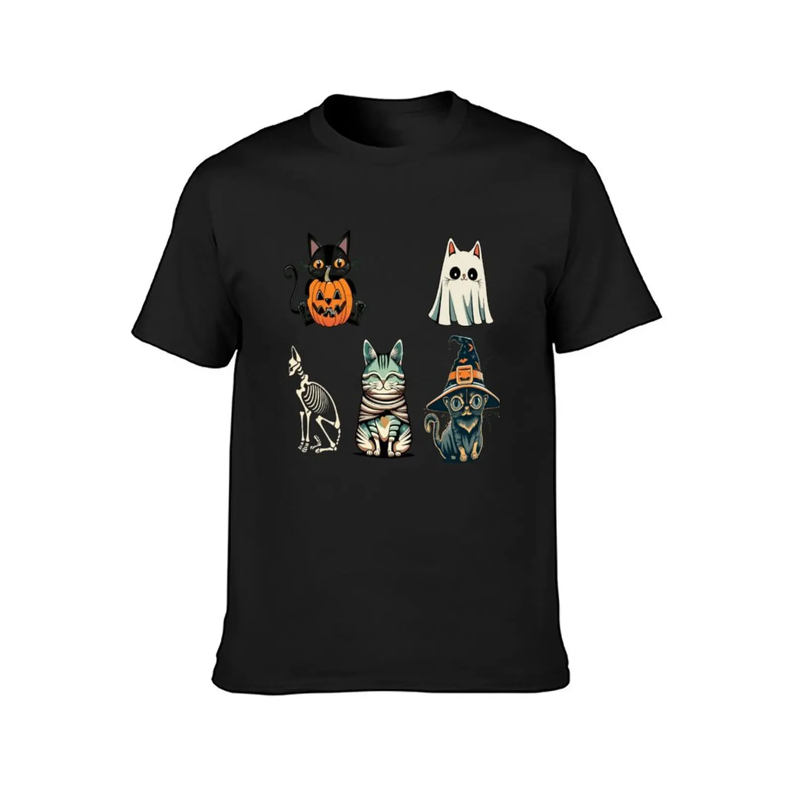 halloween kittens Boo sheet Halloween fruit Mummy threads skeleton T-Shirt blanks vintage clothes t shirts for men pack