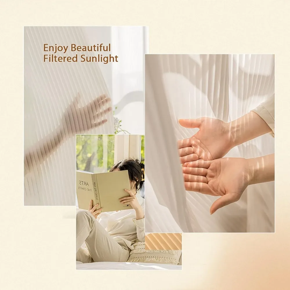 Tende per finestre semitrasparenti a strisce verticali, 108 lunghe, luce filtrante, set da 2 pannelli, tende trasparenti trasparenti