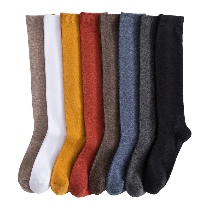 Women's Cotton Knee High Socks Black and White Solid Color Fashion Casual Socks for Girls Party Dancing Sexy Stockings