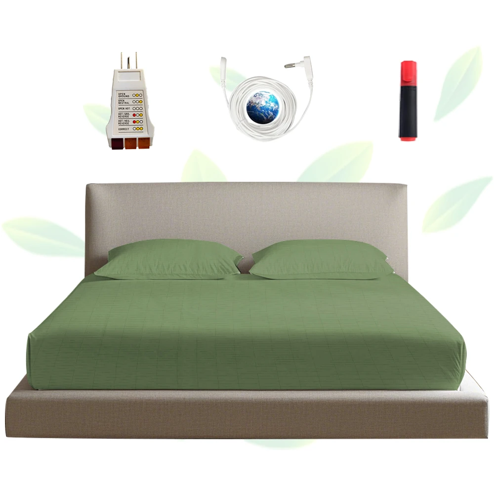 

grounded bed sheet, made of 95% organic cotton and 5% pure silver fiber, with grounding wire, used as a bed grounding kit for he
