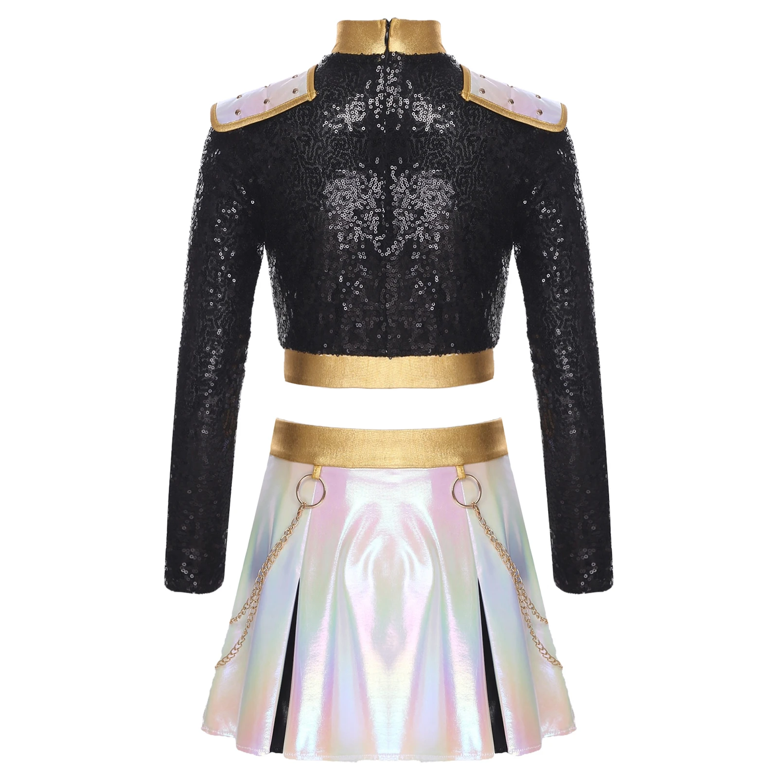 Kids Girls Anime Roleplay Outfit Demon Singer Costume Sequins Performance Dancewear Set for Halloween Cosplay Halloween Outfits