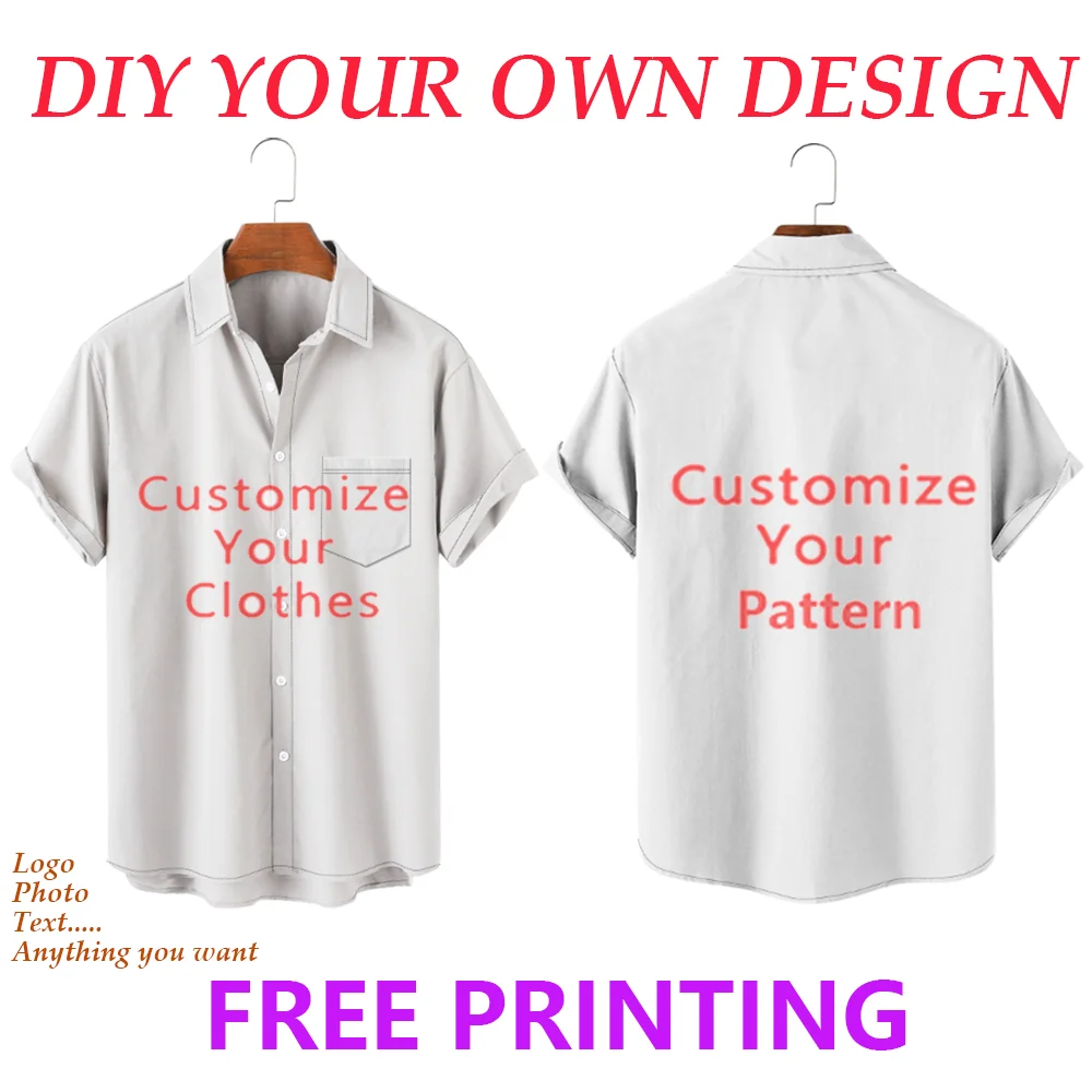 Customized Lapel Full Open Button Top T Shirt Men's Casual Personalized Top 2024 Fashion Short Sleeve Cosplay DIY T Shirt