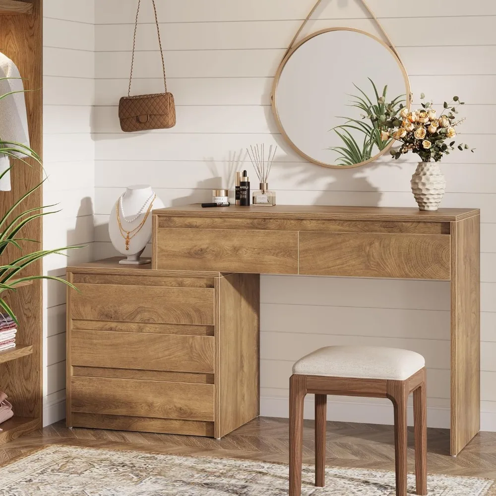 مكتب زينة كبير وحديث لغرفة النوم مع 5 أدراج، وطاولة مكياج، وخزانة صدر قابلة للإزالة بثلاثة أدراج، وحل تخزين #6