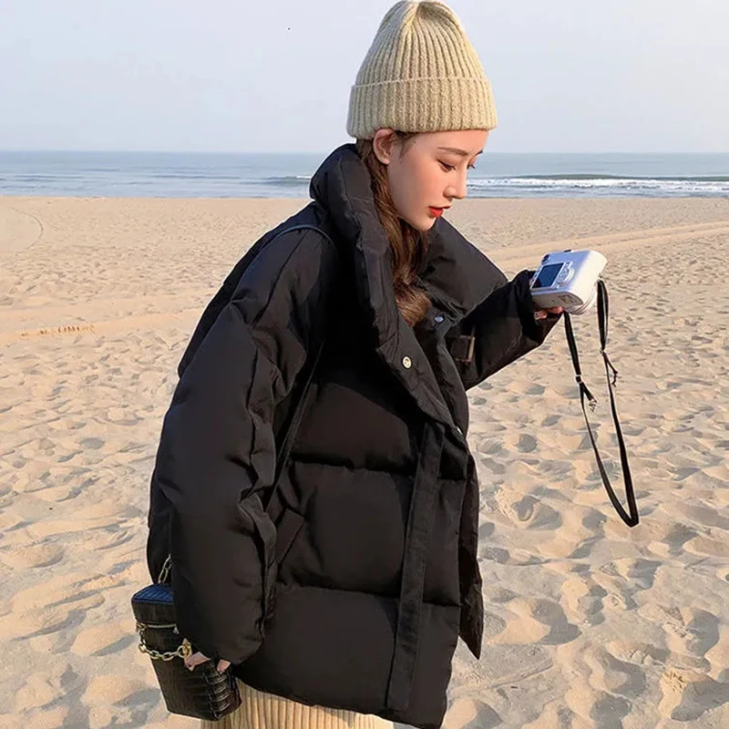 Jaqueta de algodão feminina, moda coreana, todos os fósforos, solta, curta, quente, pão, acolchoado, Parkas casuais, inverno, novo, 2024