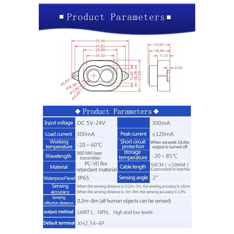 Imagem -06 - Laser Distância Sensor Proximidade Óptica Sensor de Movimento Infravermelho Dc524v 8m Novo Xkc-kl800