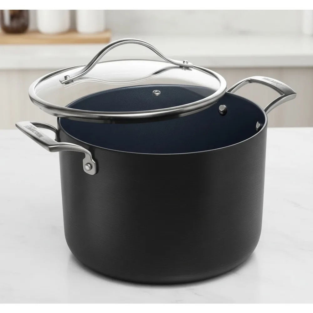 

8-Quart Titanium Stock Pot with Lid - Non-Stick, Oven & Dishwasher Safe, 3X Durable Cookware for Home Chefs