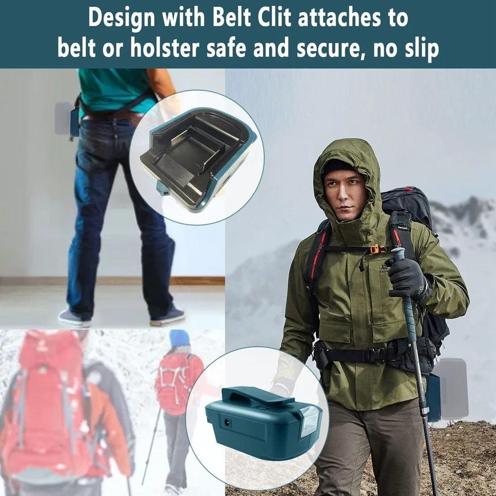 

Адаптер аккумулятора для Ma-Kita 18 В ADP05 с зажимом для ремня, зарядным устройством USB, портом постоянного тока 12 В, разъемом типа C и светодиодным фонариком 3 Вт