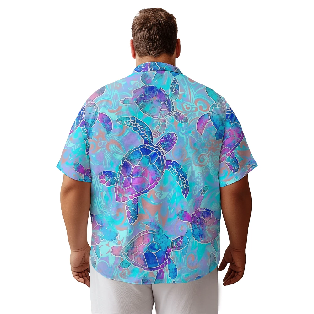 Men's Big and Tall Short Sleeve Golf Polo Button Down Shirts for Men Clothing Funny Sea Turtle Print Big Size Polo T-shirts