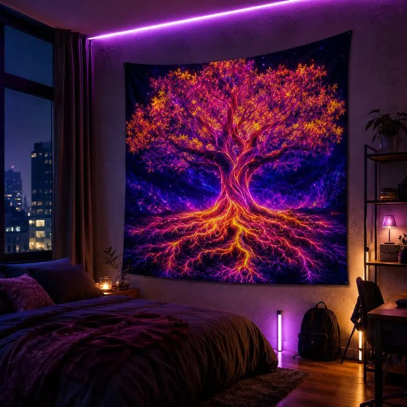 VIKAMA Tree Eye Wings Blacklight Tapestry, Neon Galaxy Wall Hanging, Psychedelic Blanket for Bedroom Dorm Decor