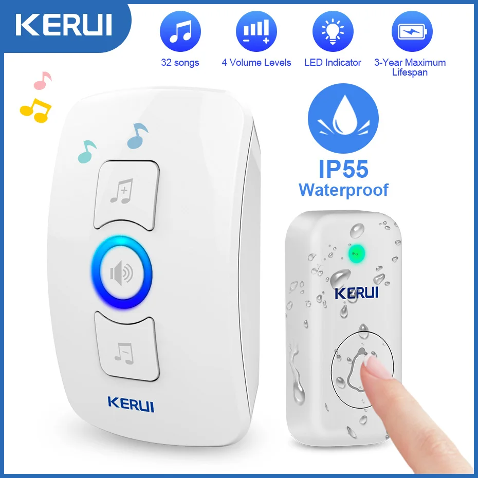 Home 6 Kerui Campainha sem Fio para Exterior M525 à Prova Impermeável Água Campainha da Porta Kit Casa Inteligente Led Flash Alarme de Segurança Melodias Bem-vindas