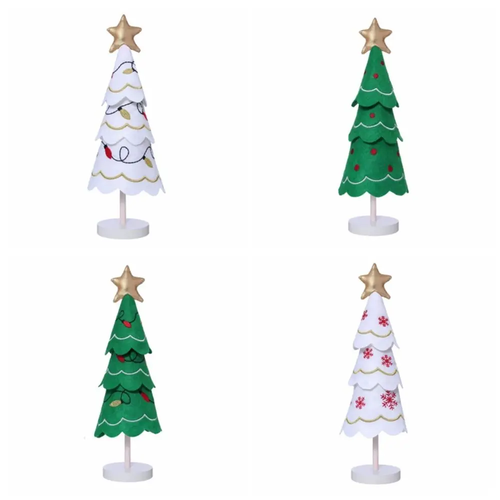 เรียบง่าย 3D ต้นคริสต์มาสเครื่องประดับไม้น่ารักผ้าตกแต่งคริสต์มาสเย็บปักถักร้อยเกล็ดหิมะโต๊ะเครื่องประดับขนาดเล็กบ้าน