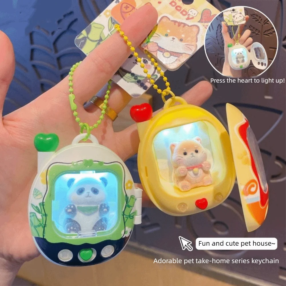 Cute Mini Cat Dog Keychain Press Flash Bag Charm Light Up Pendant Pet Lovers Retro Television Animals Doll Keyring