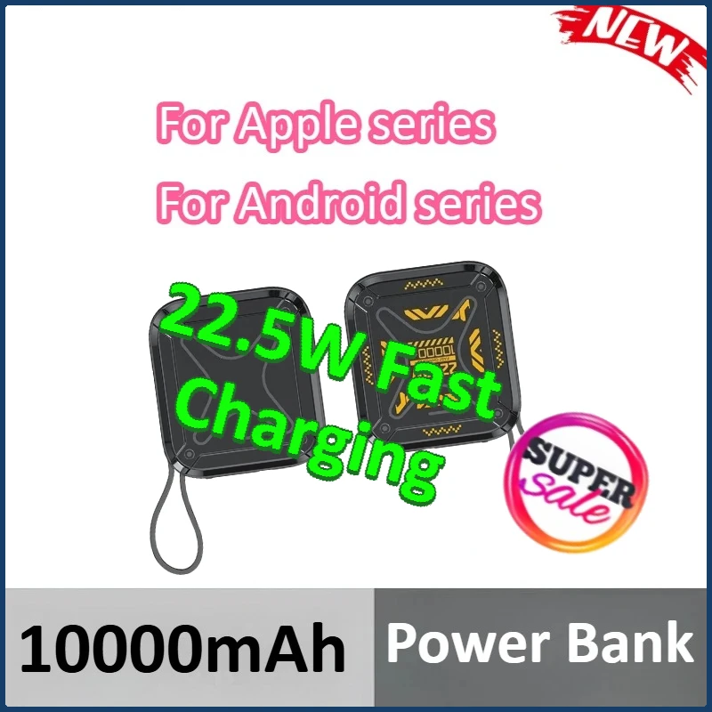 

10000mAh Power Bank Builts Cable LED Digital Display For iPhone For Xiaomi For Huawei For Samsung 22.5W Fast Charging