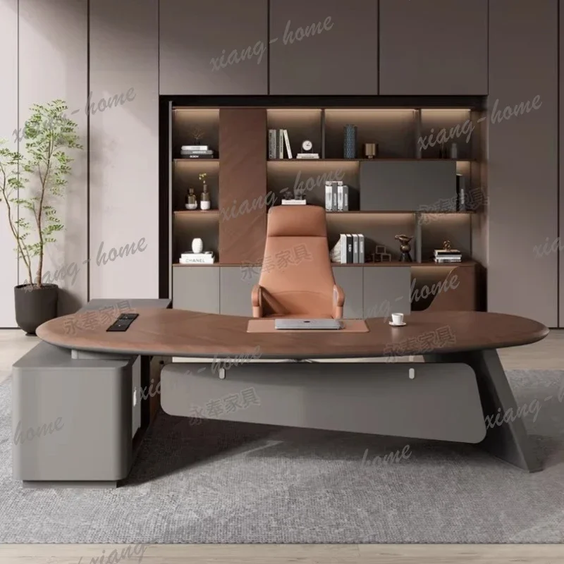 LJY Luxury Executive Desk Modern Curved CEO Office Desk High-End Manager Workstation for Home & Office Abs Plastic Process Boss
