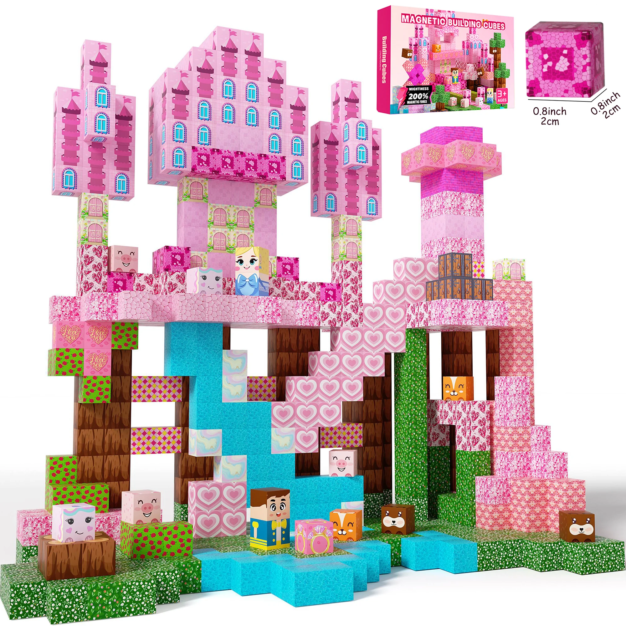 

200pcs Pink Princess for for Kids 3-8 Holiday Birthday Gift, Castle Magnetic Creative Building Blocks | STEM Montessori Toys