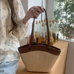 Summer Handmade Bags for Women Beach Weaving Ladies Straw Bag Wrapped Beach Bag Moon shaped Top Handle Handbags Totes Bag