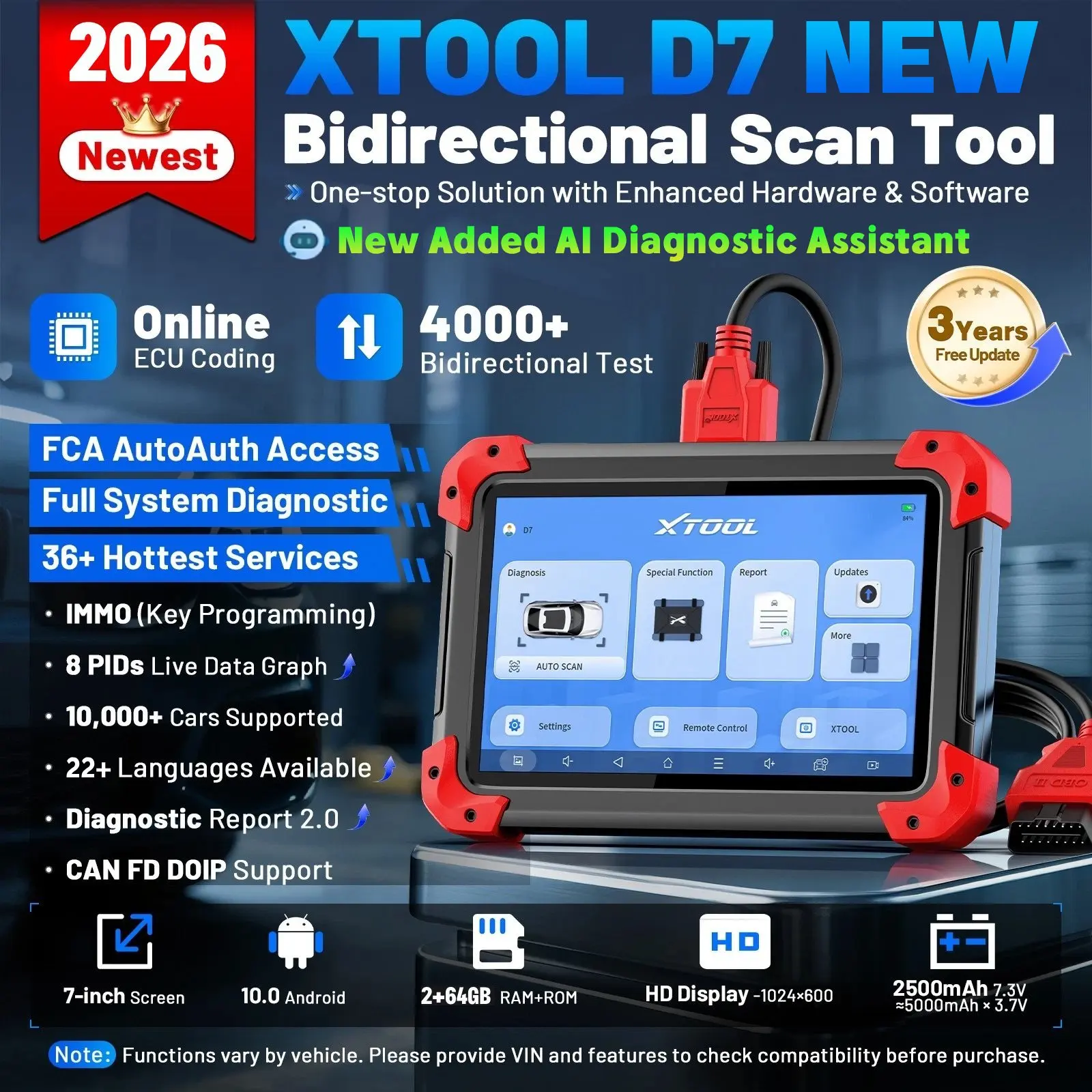 New Upgrade XTOOL D7 Auto Ecu Tester Car Diagnostic Tools Equipment Code Reader Obd2 Scanner with 36+
