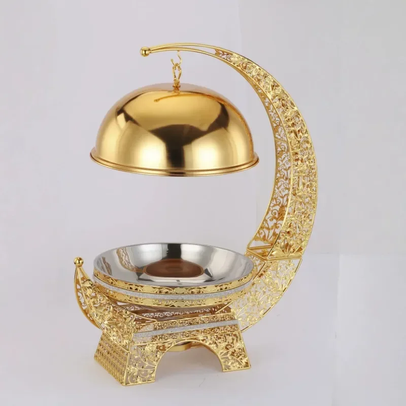 Stainless Steel Alcohol Stove Pot Golden Buffet Warmer for Hotel Restaurant Tableware Household Moon Shape Hanging Design