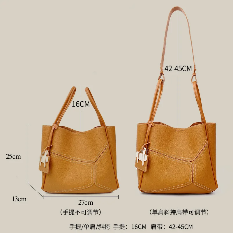 2023 Asulike Composite Tote Bag Shoulder Crossbody Cowhide Geniue Luxury Leather Handbags for Women High Capacity Commuter Purse