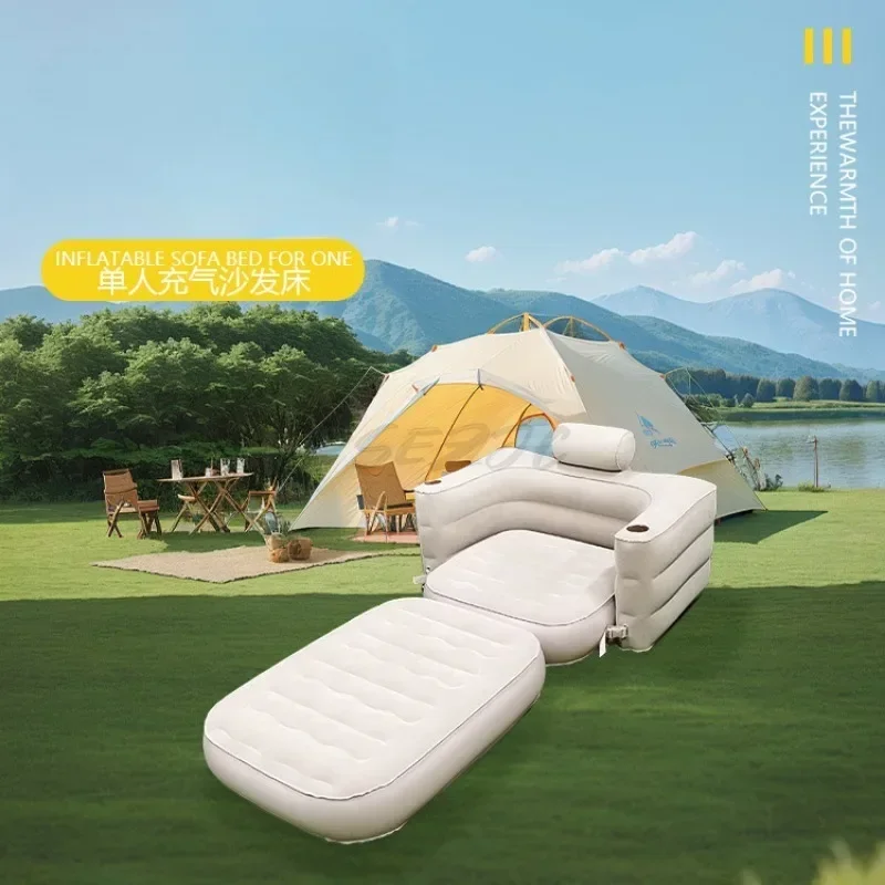 Inflatable Sofa Bed Foldable Seat Plush PVC Sofa Home Air Cushion Single Camping Air Sofa Load-bearing Capacity 200KG