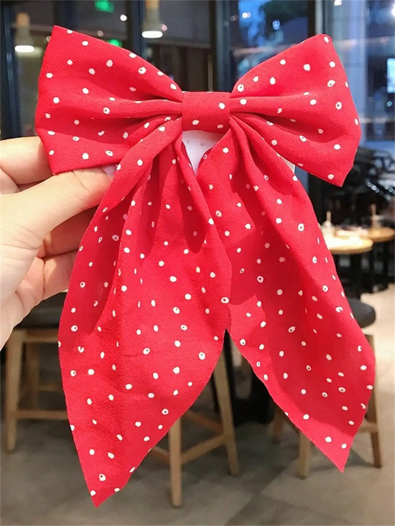 6 women\'s spring new Polka dot fabric simple large bow back hair streamer clip Duck clip jk hair clip hair accessories