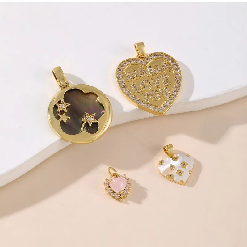 Hot‑selling Copper Inlaid Zircon Charms,Geometric Star & Heart Classic Black High‑Grade DIY Jewelry Making Accessories