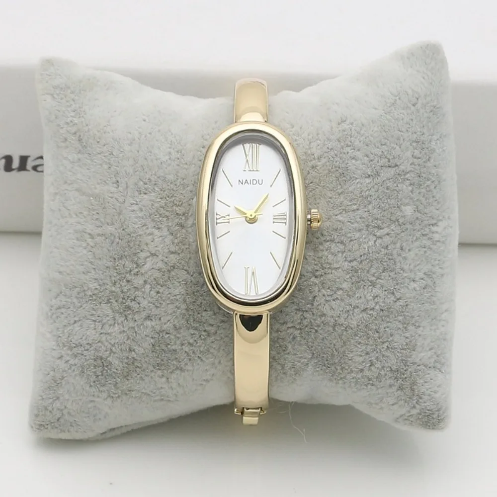 High Quality Luxury Bracelet Watch Gold/Silver Oval Dial Wristwatch Elegant Roman Dial Quartz Watch for Women