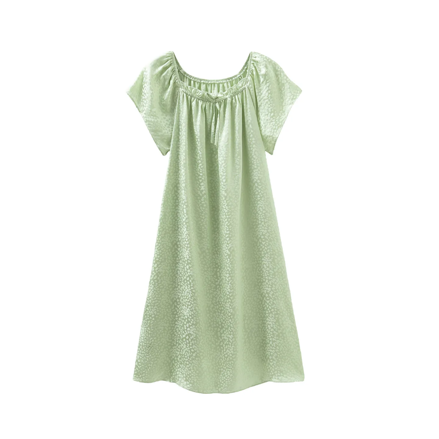 Winsleter- 100%Real Silk Elegant Nightgown, Short Sleeve Jacquard, Women French Sweet Thin Pajamas Dress, 2026 Summer P67005CC