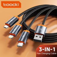 Toocki 3-In-1 USB Cable Multi Port For iPhone 14 13 Pro Max Fast Charging Cable Type C Micro Data Cord For Samsung Xiaomi Huawei