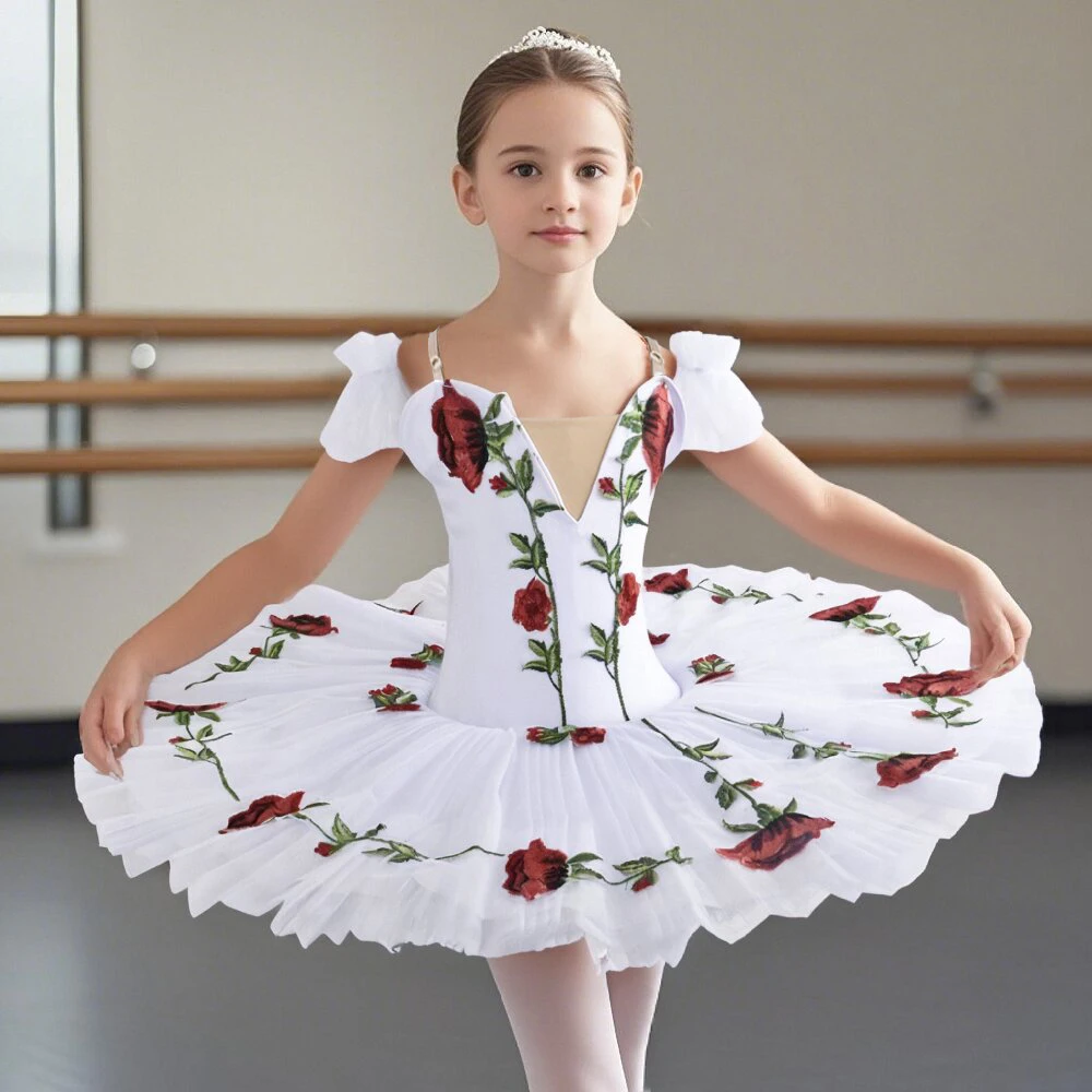 Tutu di balletto professionale per bambini per ragazze per bambini Lago dei cigni rossi Abiti da ballo per balletto Pancake per adulti Ballerina Vestito da pattinaggio di figura