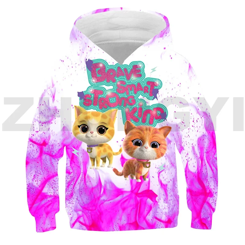 3D Anime SuperKitties Hoodies Teenager Streetwear Children Oversized Pullover Sweatshirt Girls Tie-dye Lounge Wear Cat Harajuku