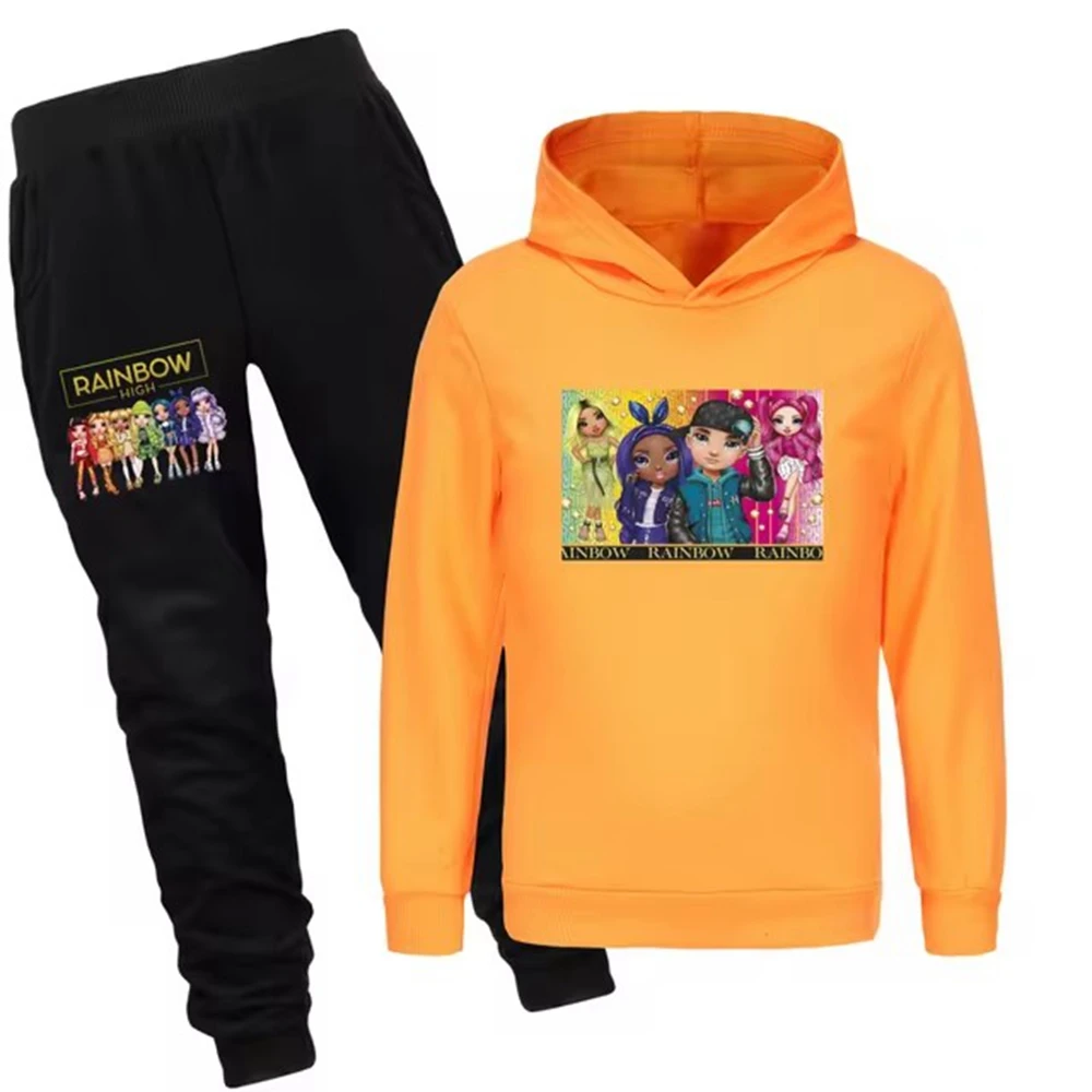 

Rainbow High Children's Clothing Sets Pullover Hoodie Tracksuit Cartoon Anime Boys Girls Clothes Autumn Kids Hoodies Pants Suit