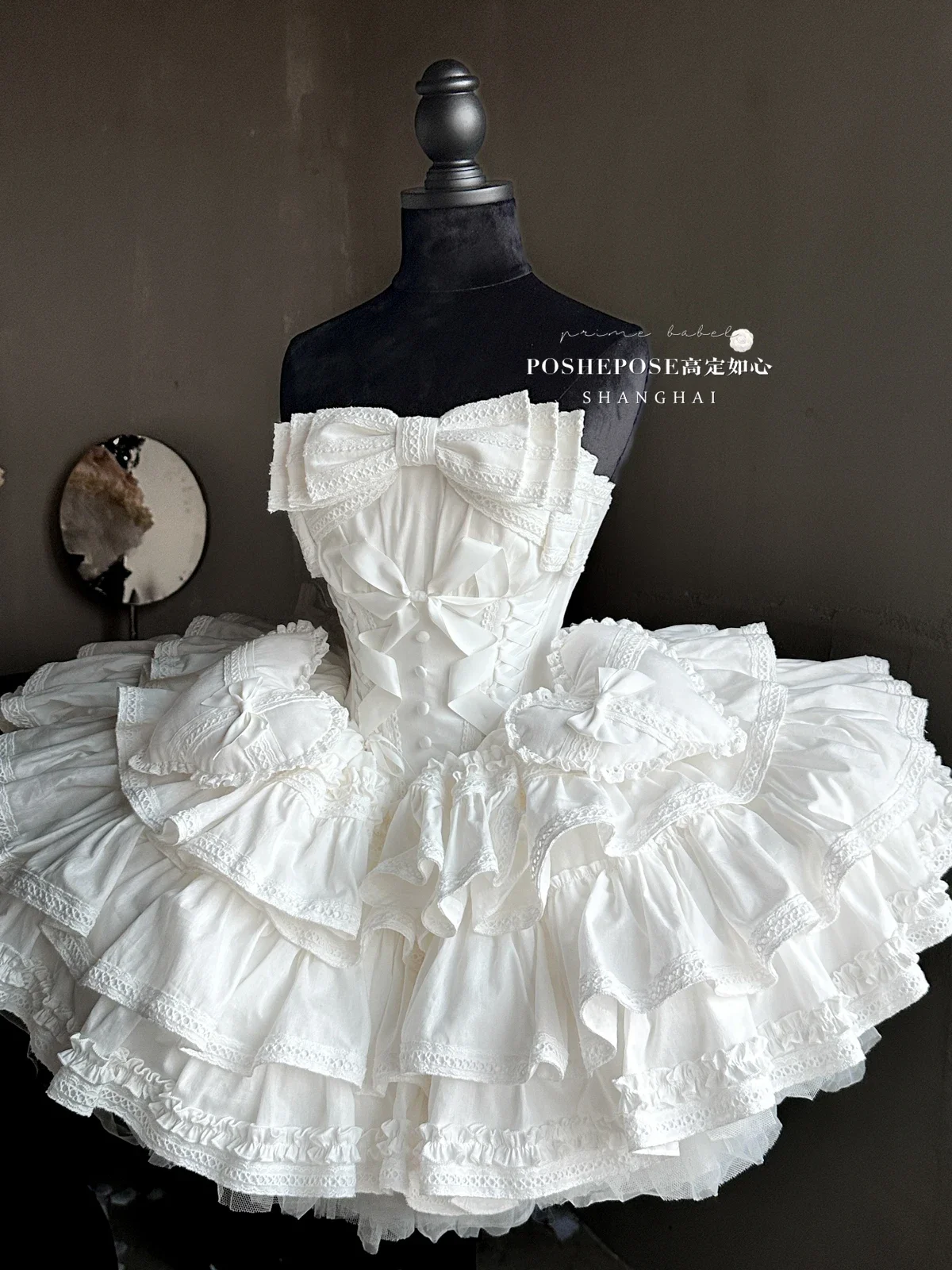 New 2024 Spring Summer Lolita Sweet Girl Women's Strapless Princess Dress Big Bow Lace Ruffled Pettiskirt Mini Party Dresses