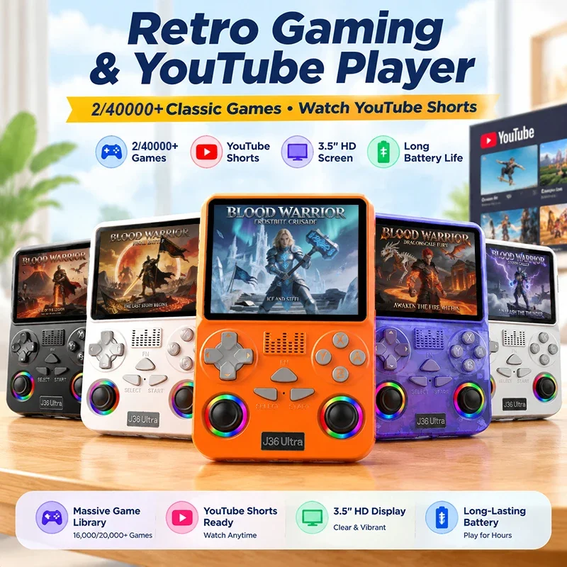 NEUES 2/40000+ Spiele-System Retro-Handheld-Spielkonsole 3,5 Zoll IPS-Bildschirm Klassisch für YouTube Tragbarer Videoplayer Geschenk für Jungen