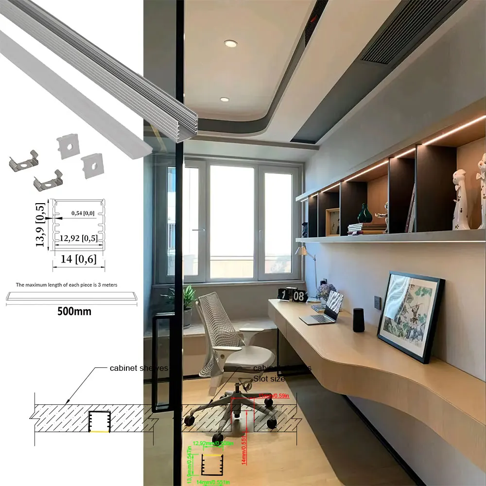 14x14mm (5pcs) 0.5m Multi-Functional LED Strip Lighting for Cabinets & Wardrobes Stylish Aluminum Profile LED Light Strips