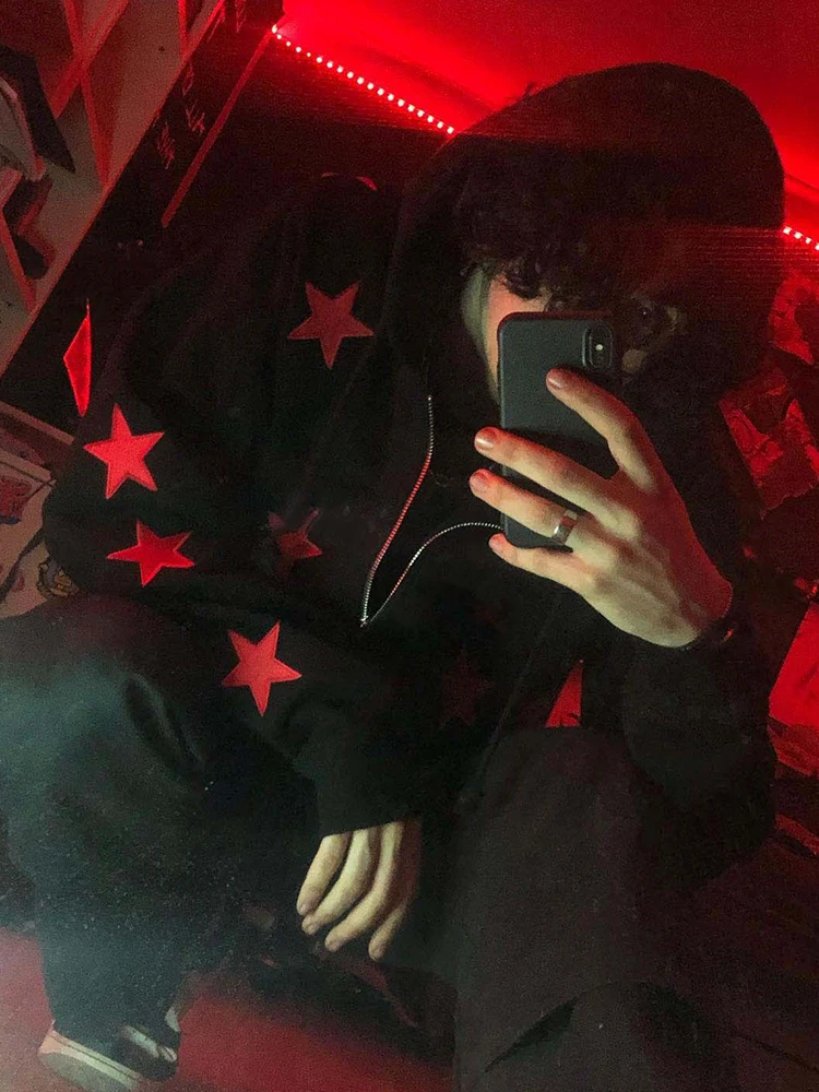 

BIG PROMOTION Zip Hoodie Vintage Star Pattern Hoodie Jacket Long Sleeve Zip Hoodie Sweater Jacket Personalized Street Men's Wear