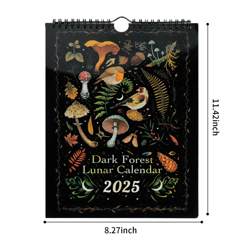 EZONE 2025 Dark Forest Calendar Creative Illustrated Wall Lunar Calendars Waterproof Color Ink Wash Art Decoration Calendar Gift