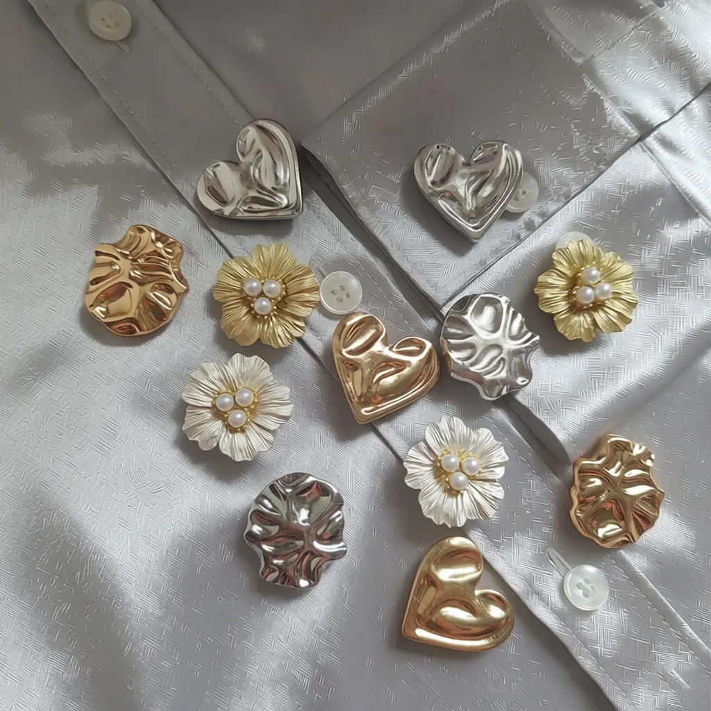 4 Pièces de Couvre-Boutons Élégants en Forme de Cœur Floral Classique pour la Décoration de Vêtements DIY, Boutons Décoratifs pour Chemises et Manches
