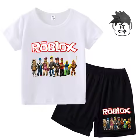 2025 Summer New Roblox Children's Cartoon Clothing Set Short Sleeve T-shirt Shorts Outdoor Sports Wear