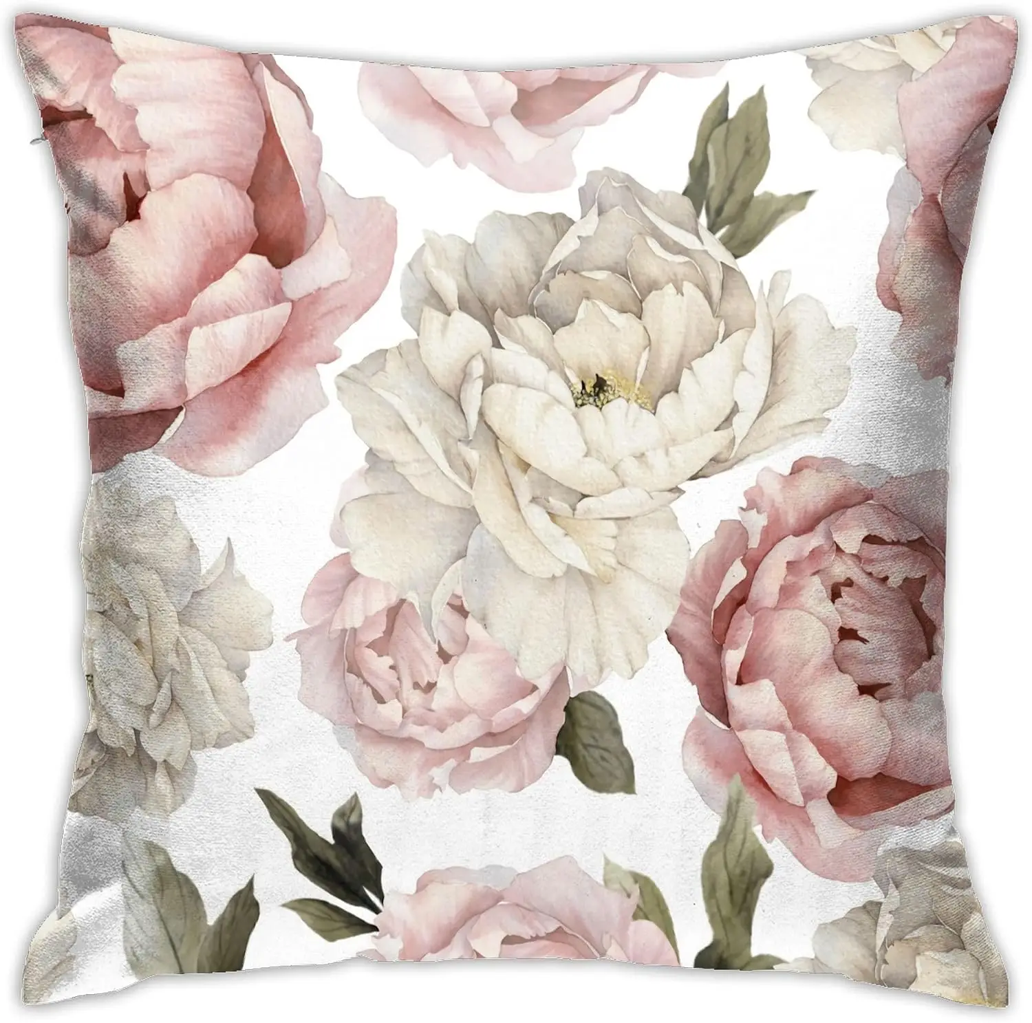 Watercolor Peony Pink Flower Pillow Covers Girly Decorative Throw Pillow Covers White Floral Pillow Case 18x18 Inch for Couch Be