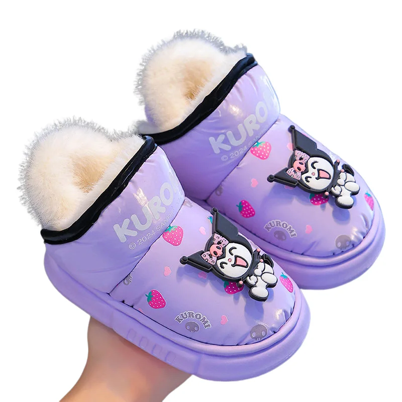 Sanrios invierno niño incluye zapatos de algodón con tacón niño niña mantener caliente Anime Kuromi Kawaii dibujos animados terciopelo botas de algodón antideslizantes