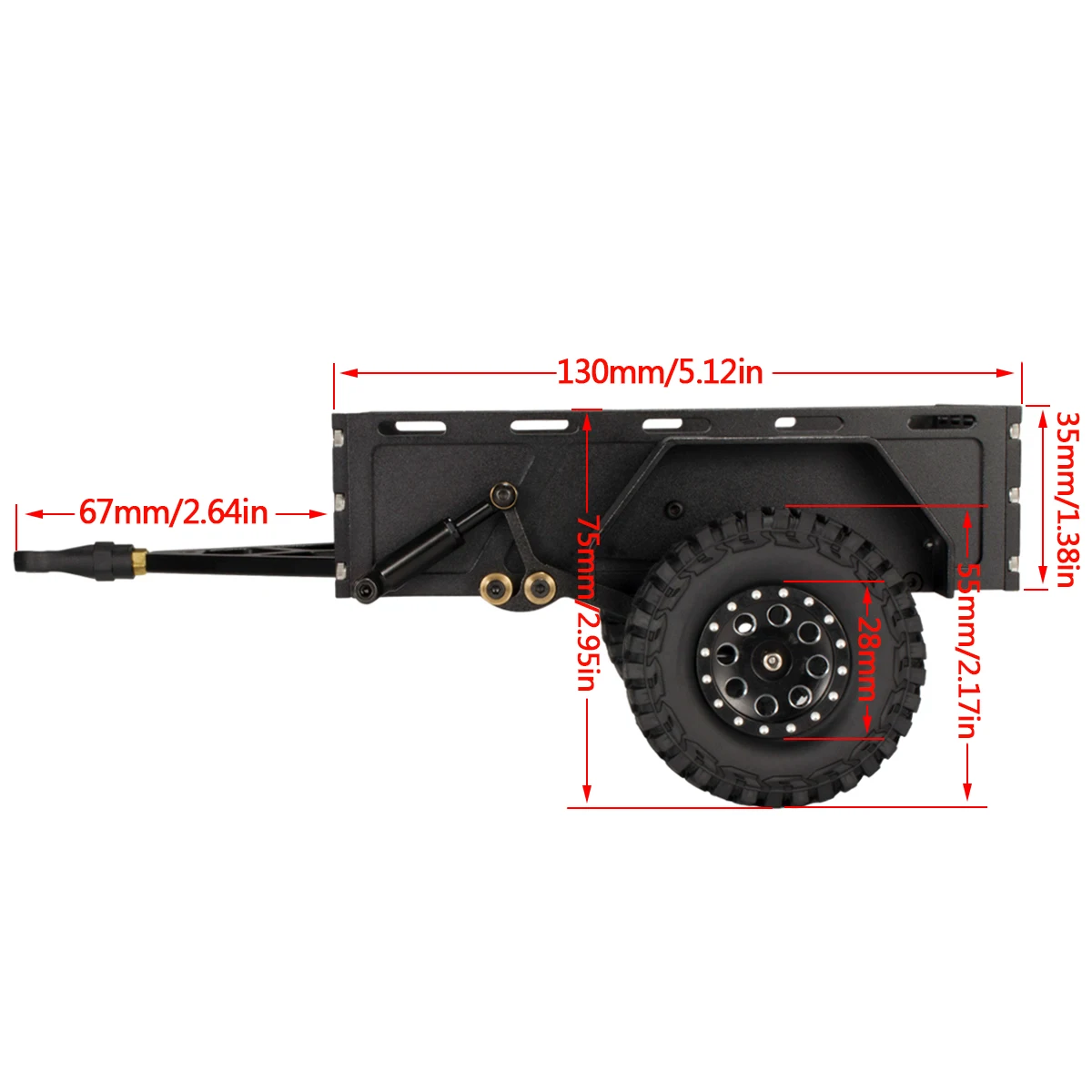 CNC Aluminum TRX4M Utility Trailer with Hitch Mount for 1/18 RC Crawler TRX4-M Defender Bronco K10 High Trail Scale Accessories