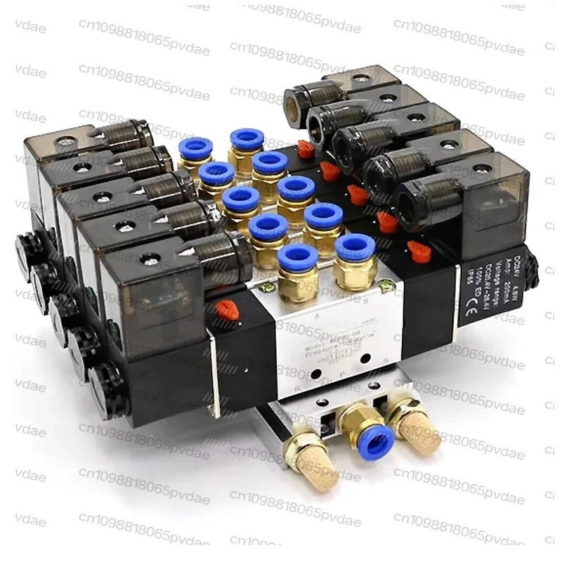 Tool Parts2 - 5 Row  5 Way Double Solenoid Valve Block 4V220-08 Plate With Fitting Manifold 12V DC 24V AC 110V 220V 5/2 24VDC